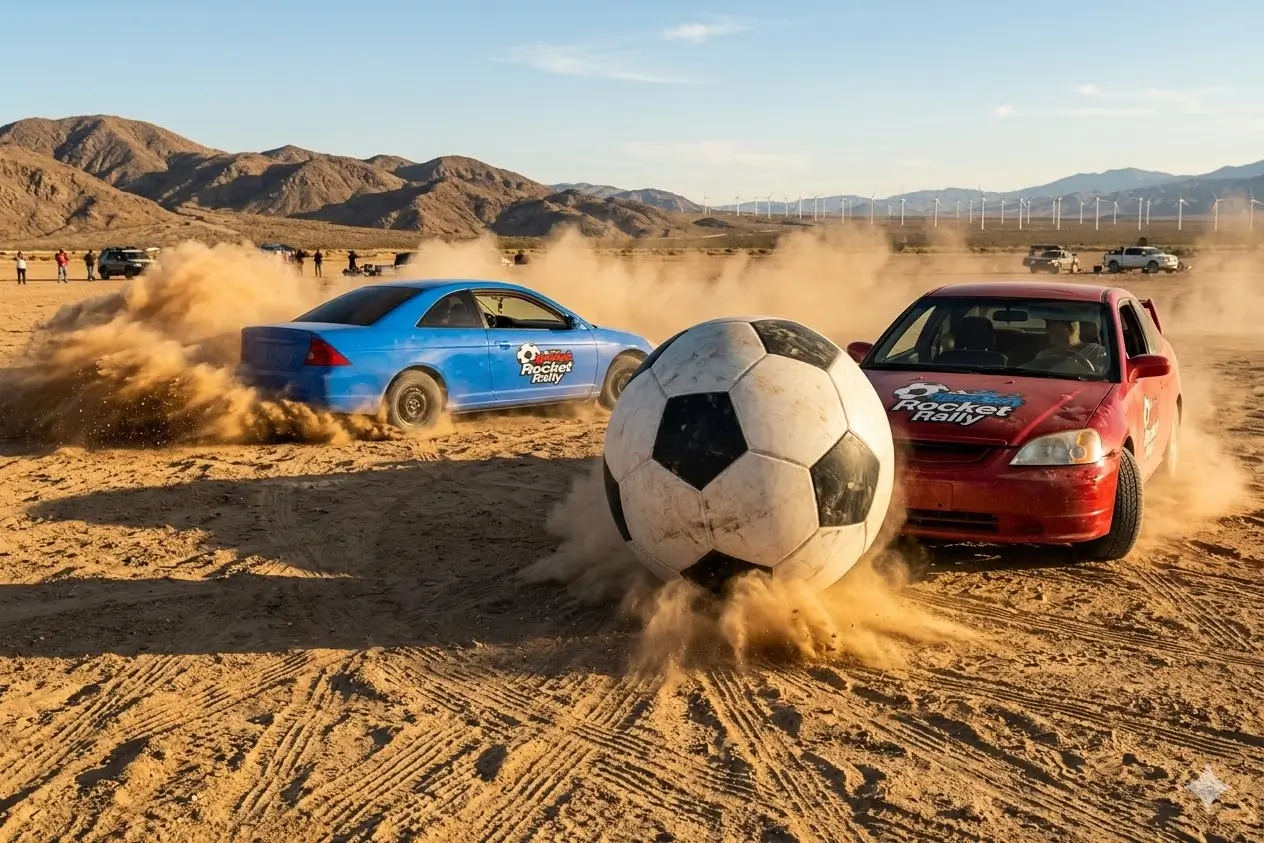 Rally cars competing on desert dirt track